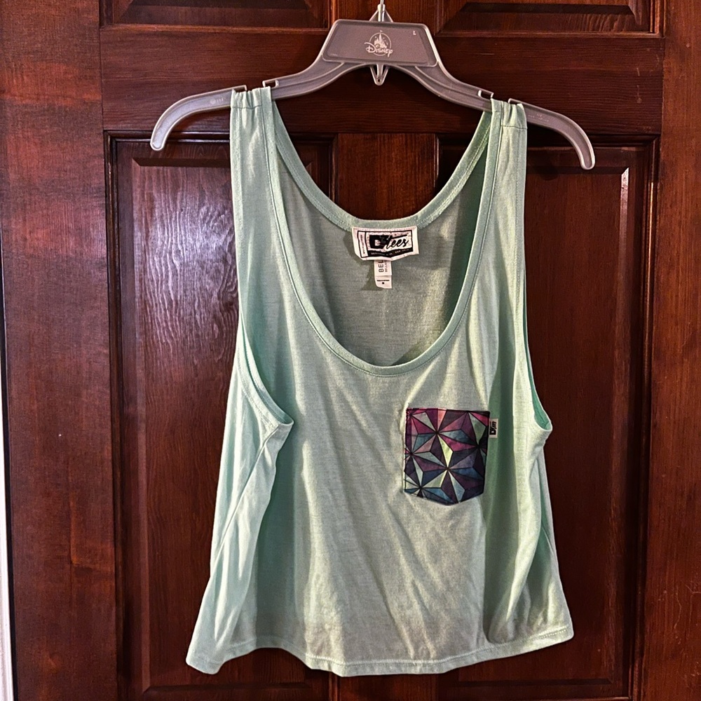Disney Small Shop Mint Spaceship Earth Epcot Pocket Crop Tank Women’s Size M